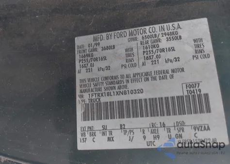 1999 Ford F-150 Lariat/Xl/Xlt from USA, damaged, VIN 1FTRX18L1XNB10320